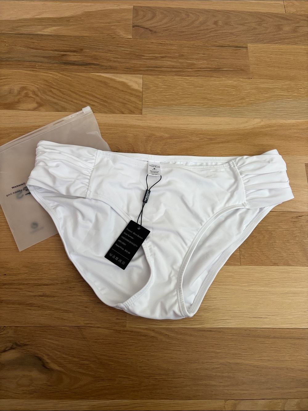 Women's White Ruched Side Bikini Bottom NWT